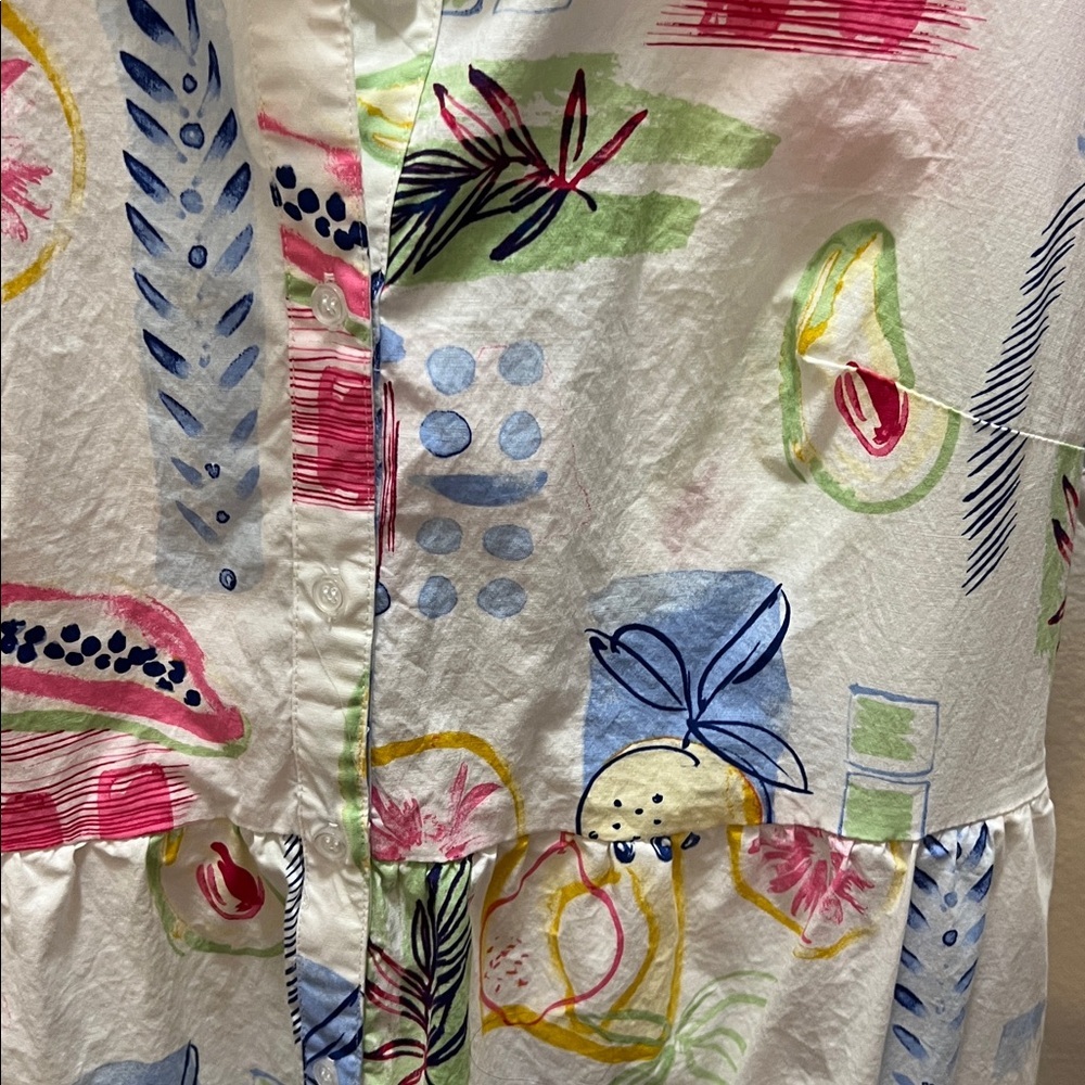 crown & ivy White Midi Shirt Dress with Pink, Yellow, Blue and Green Print - Picture 2 of 5